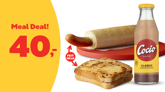 Fransk hotdog eller toast + Cocio - Meal Deal