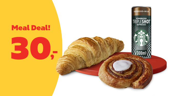 Meal deal - crossaint eller kanelsnegl + starbucks